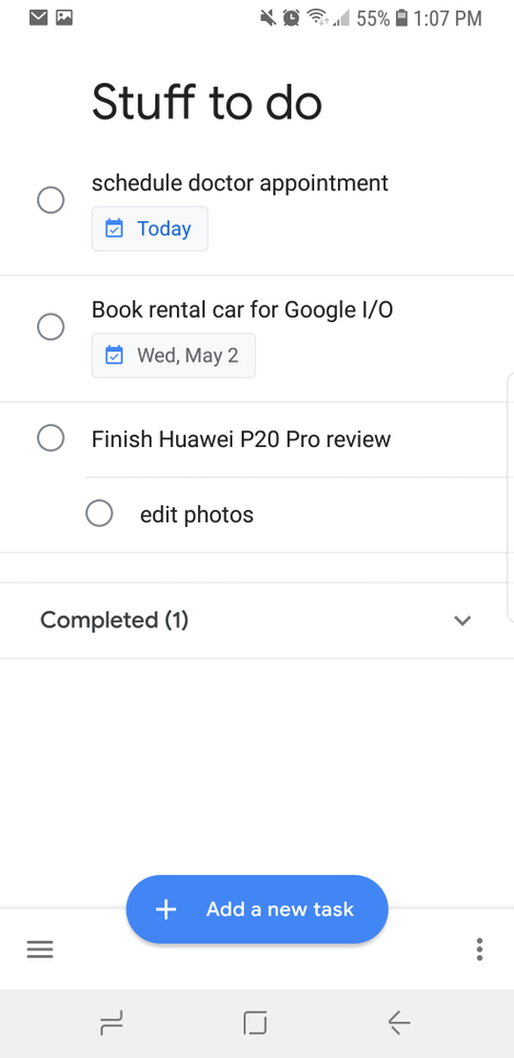 This screen is really all there is in Tasks.